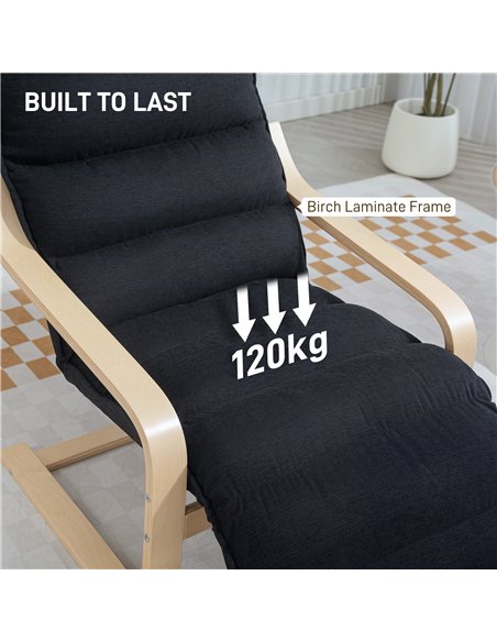 HOMCOM Birch Wood Lounge Chair, Upholstered Recliner Lounge Seat with Adjustable Footrest, Modern Armchair for Living Room, Bedr - pic 121707 | FastDaddyshop