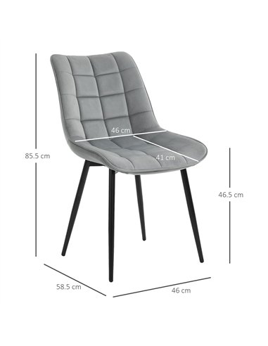 HOMCOM Upholstered Dining Chair Lounge Chair Soft Set of 2 Velvet-Touch Kitchen Reception Living Room Chair with Metal Legs, Gre
