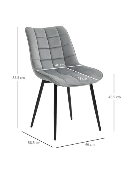 HOMCOM Upholstered Dining Chair Lounge Chair Soft Set of 2 Velvet-Touch Kitchen Reception Living Room Chair with Metal Legs, Gre - pic 121712 | FastDaddyshop