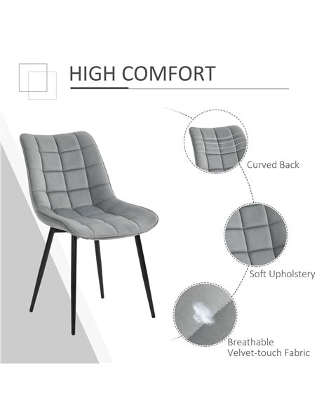 HOMCOM Upholstered Dining Chair Lounge Chair Soft Set of 2 Velvet-Touch Kitchen Reception Living Room Chair with Metal Legs, Gre - pic 121713 | FastDaddyshop