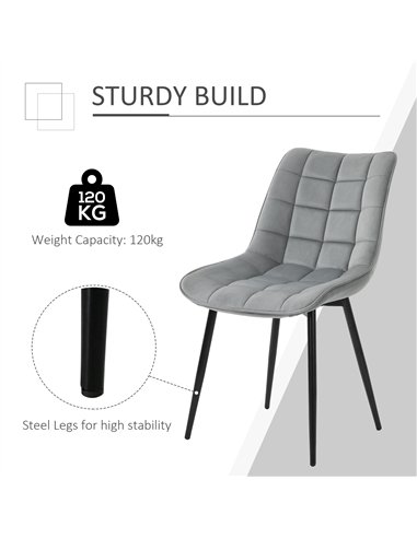 HOMCOM Upholstered Dining Chair Lounge Chair Soft Set of 2 Velvet-Touch Kitchen Reception Living Room Chair with Metal Legs, Gre