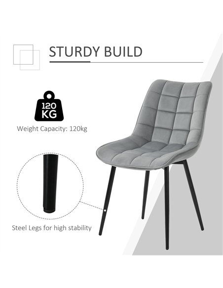 HOMCOM Upholstered Dining Chair Lounge Chair Soft Set of 2 Velvet-Touch Kitchen Reception Living Room Chair with Metal Legs, Gre - pic 121714 | FastDaddyshop