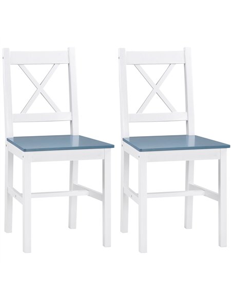 HOMCOM Dining Chairs Set of 2, Pine Wood Kitchen Chairs with Cross Back, Solid Structure for Living Room and Dining Room, White - pic 121719 | FastDaddyshop