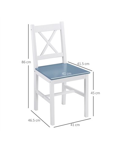 HOMCOM Dining Chairs Set of 2, Pine Wood Kitchen Chairs with Cross Back, Solid Structure for Living Room and Dining Room, White
