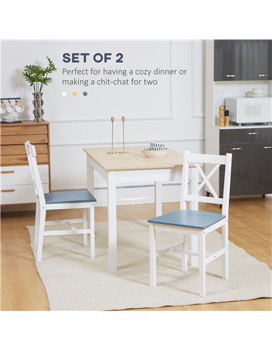 HOMCOM Dining Chairs Set of 2, Pine Wood Kitchen Chairs with Cross Back, Solid Structure for Living Room and Dining Room, White