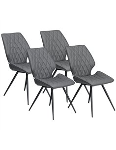 HOMCOM Set of 4 Dining Chairs, Kitchen Chairs with Metal Legs, PU Leather Seat and Backrests, Grey