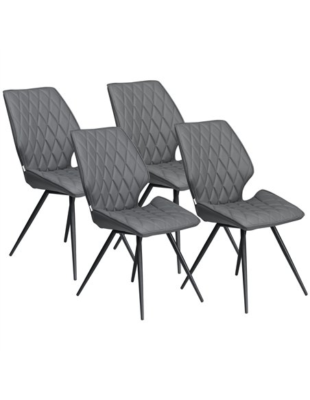 HOMCOM Set of 4 Dining Chairs, Kitchen Chairs with Metal Legs, PU Leather Seat and Backrests, Grey - pic 121728 | FastDaddyshop