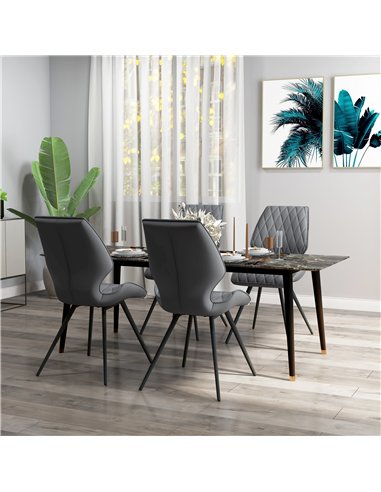 HOMCOM Set of 4 Dining Chairs, Kitchen Chairs with Metal Legs, PU Leather Seat and Backrests, Grey