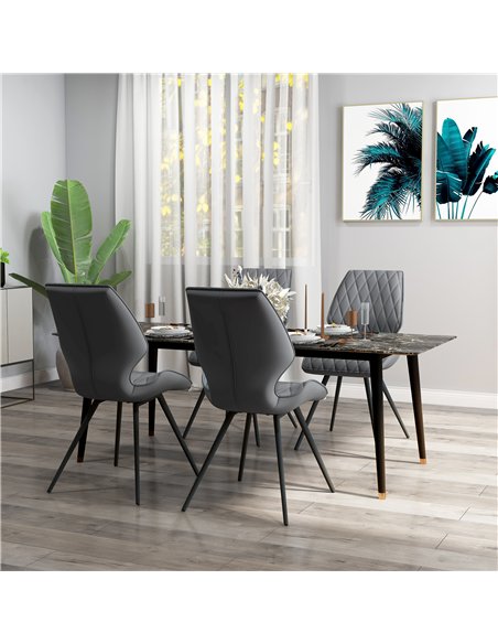HOMCOM Set of 4 Dining Chairs, Kitchen Chairs with Metal Legs, PU Leather Seat and Backrests, Grey - pic 121729 | FastDaddyshop