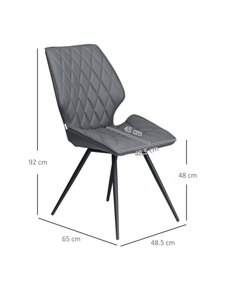 HOMCOM Set of 4 Dining Chairs, Kitchen Chairs with Metal Legs, PU Leather Seat and Backrests, Grey - pic 121730 | FastDaddyshop