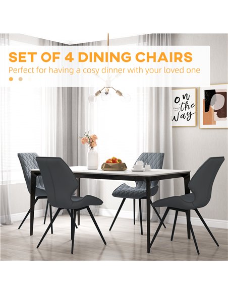 HOMCOM Set of 4 Dining Chairs, Kitchen Chairs with Metal Legs, PU Leather Seat and Backrests, Grey - pic 121731 | FastDaddyshop
