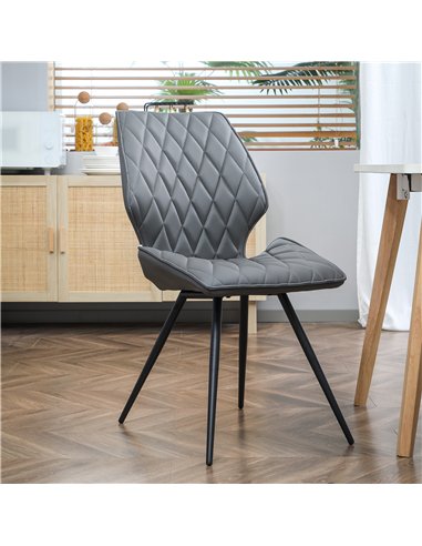 HOMCOM Set of 4 Dining Chairs, Kitchen Chairs with Metal Legs, PU Leather Seat and Backrests, Grey
