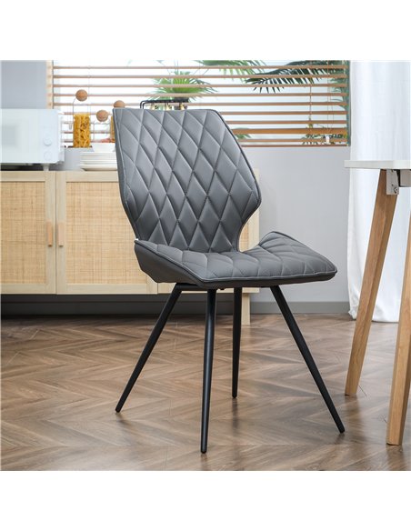 HOMCOM Set of 4 Dining Chairs, Kitchen Chairs with Metal Legs, PU Leather Seat and Backrests, Grey - pic 121735 | FastDaddyshop