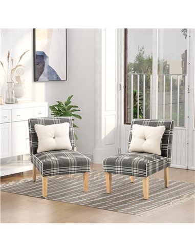 HOMCOM Modern Dining Chairs Set of 2, Accent Chair with Patterned Upholstery, Throw Pillows and Rubber Wood Legs, for Kitchen Li
