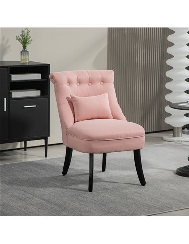 HOMCOM Fabric Single Sofa Dining Chair Tub Chair Upholstered W/ Pillow Solid Wood Leg Home Living Room Furniture Pink