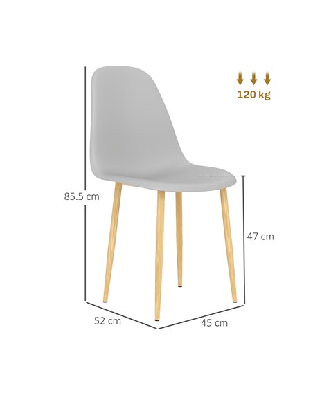 HOMCOM Modern Dining Chairs Set of 4, Kitchen Chairs with Backrest and Steel Legs for Dining Room, Living Room, Grey - pic 121766 | FastDaddyshop