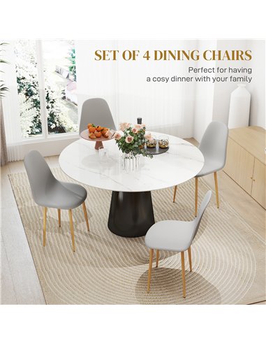 HOMCOM Modern Dining Chairs Set of 4, Kitchen Chairs with Backrest and Steel Legs for Dining Room, Living Room, Grey