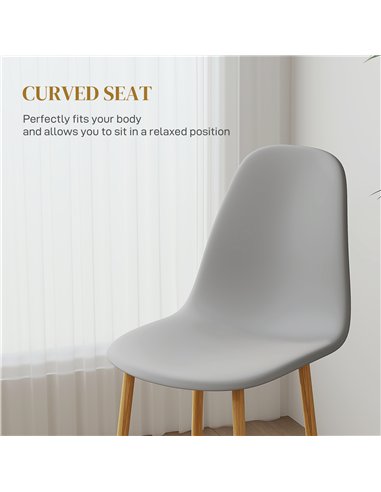 HOMCOM Modern Dining Chairs Set of 4, Kitchen Chairs with Backrest and Steel Legs for Dining Room, Living Room, Grey