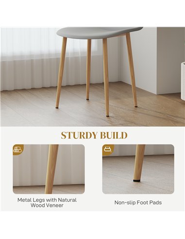 HOMCOM Modern Dining Chairs Set of 4, Kitchen Chairs with Backrest and Steel Legs for Dining Room, Living Room, Grey