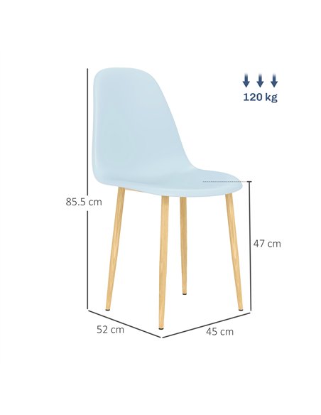 HOMCOM Modern Dining Chairs Set of 4, Kitchen Chairs with Backrest and Steel Legs for Dining Room, Living Room, Light Blue - pic 121775 | FastDaddyshop