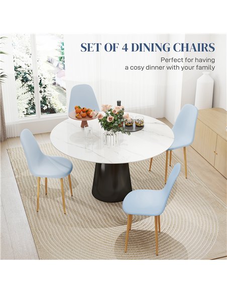 HOMCOM Modern Dining Chairs Set of 4, Kitchen Chairs with Backrest and Steel Legs for Dining Room, Living Room, Light Blue - pic 121776 | FastDaddyshop
