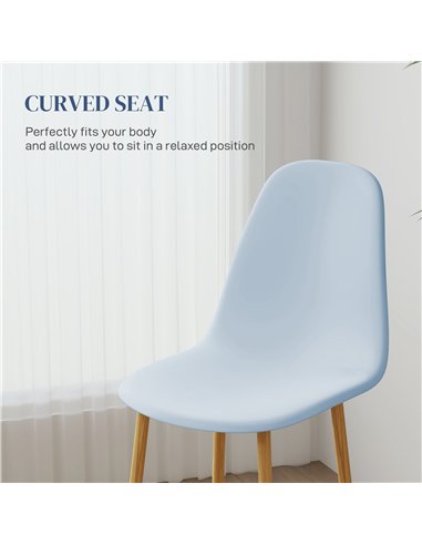 HOMCOM Modern Dining Chairs Set of 4, Kitchen Chairs with Backrest and Steel Legs for Dining Room, Living Room, Light Blue
