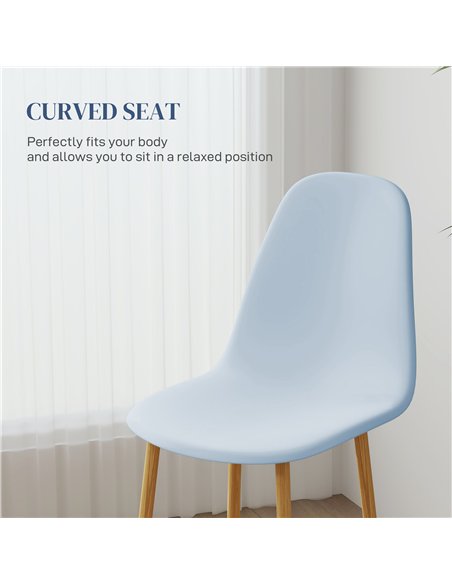 HOMCOM Modern Dining Chairs Set of 4, Kitchen Chairs with Backrest and Steel Legs for Dining Room, Living Room, Light Blue - pic 121777 | FastDaddyshop