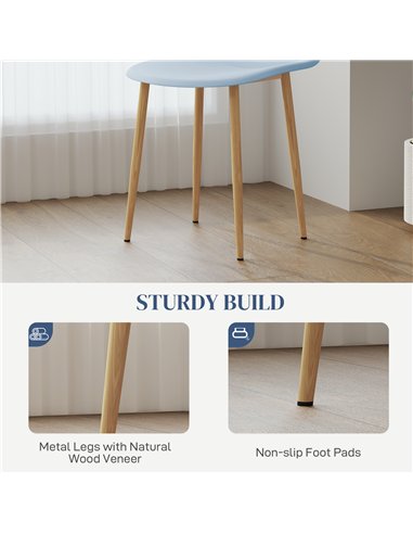 HOMCOM Modern Dining Chairs Set of 4, Kitchen Chairs with Backrest and Steel Legs for Dining Room, Living Room, Light Blue