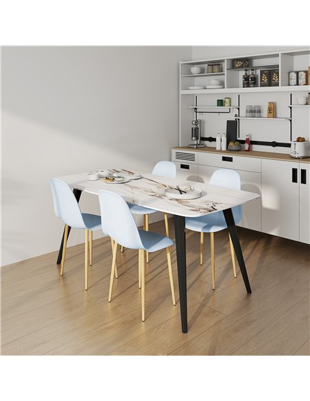 HOMCOM Modern Dining Chairs Set of 4, Kitchen Chairs with Backrest and Steel Legs for Dining Room, Living Room, Light Blue - pic 121780 | FastDaddyshop