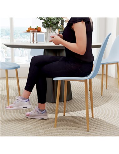 HOMCOM Modern Dining Chairs Set of 4, Kitchen Chairs with Backrest and Steel Legs for Dining Room, Living Room, Light Blue