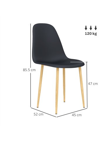 HOMCOM Modern Dining Chairs Set of 4, Kitchen Chairs with Backrest and Steel Legs for Dining Room, Living Room, Black