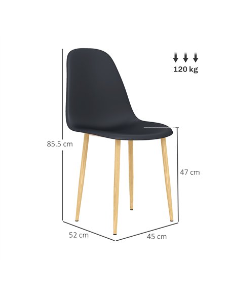 HOMCOM Modern Dining Chairs Set of 4, Kitchen Chairs with Backrest and Steel Legs for Dining Room, Living Room, Black - pic 121784 | FastDaddyshop