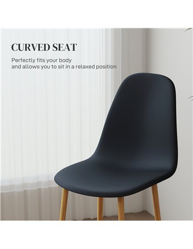 HOMCOM Modern Dining Chairs Set of 4, Kitchen Chairs with Backrest and Steel Legs for Dining Room, Living Room, Black