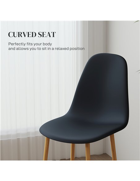 HOMCOM Modern Dining Chairs Set of 4, Kitchen Chairs with Backrest and Steel Legs for Dining Room, Living Room, Black - pic 121786 | FastDaddyshop