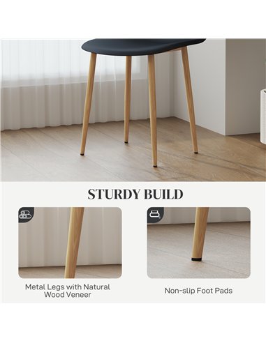 HOMCOM Modern Dining Chairs Set of 4, Kitchen Chairs with Backrest and Steel Legs for Dining Room, Living Room, Black