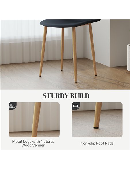 HOMCOM Modern Dining Chairs Set of 4, Kitchen Chairs with Backrest and Steel Legs for Dining Room, Living Room, Black - pic 121787 | FastDaddyshop