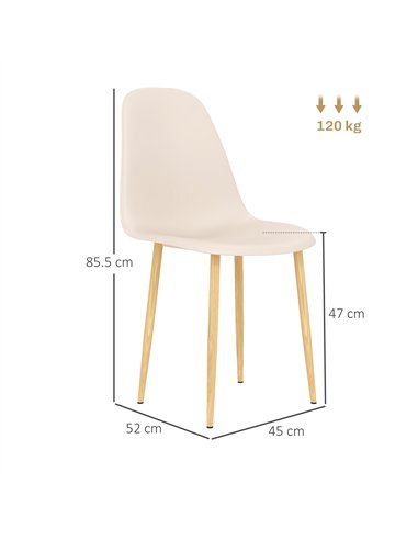 HOMCOM Modern Dining Chairs Set of 4, Kitchen Chairs with Backrest and Steel Legs for Dining Room, Living Room, Khaki