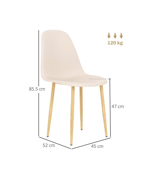 HOMCOM Modern Dining Chairs Set of 4, Kitchen Chairs with Backrest and Steel Legs for Dining Room, Living Room, Khaki - pic 121793 | FastDaddyshop