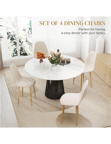 HOMCOM Modern Dining Chairs Set of 4, Kitchen Chairs with Backrest and Steel Legs for Dining Room, Living Room, Khaki