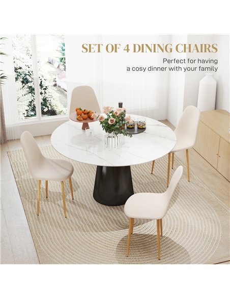 HOMCOM Modern Dining Chairs Set of 4, Kitchen Chairs with Backrest and Steel Legs for Dining Room, Living Room, Khaki - pic 121794 | FastDaddyshop