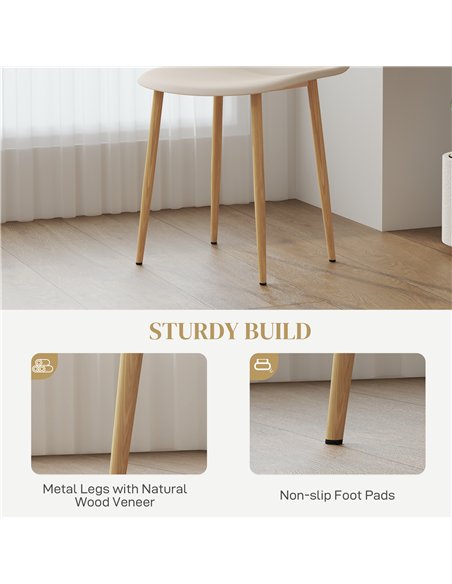 HOMCOM Modern Dining Chairs Set of 4, Kitchen Chairs with Backrest and Steel Legs for Dining Room, Living Room, Khaki - pic 121796 | FastDaddyshop