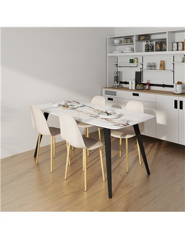 HOMCOM Modern Dining Chairs Set of 4, Kitchen Chairs with Backrest and Steel Legs for Dining Room, Living Room, Khaki