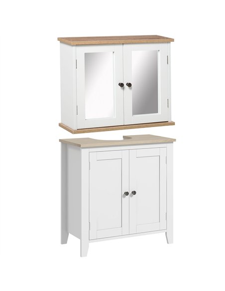 kleankin Bathroom Furniture Set, Mirror Cabinet Wall Mounted with Adjustable Shelf, Bathroom Sink Cabinet with Storage, White an - pic 121800 | FastDaddyshop