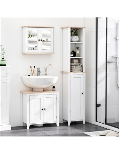 kleankin Bathroom Furniture Set, Mirror Cabinet Wall Mounted with Adjustable Shelf, Bathroom Sink Cabinet with Storage, White an