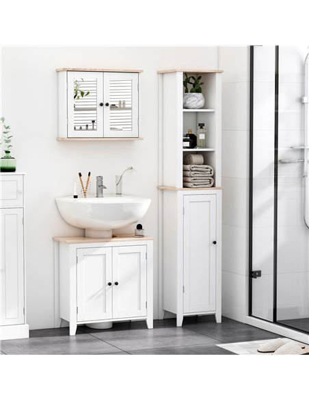 kleankin Bathroom Furniture Set, Mirror Cabinet Wall Mounted with Adjustable Shelf, Bathroom Sink Cabinet with Storage, White an - pic 121801 | FastDaddyshop