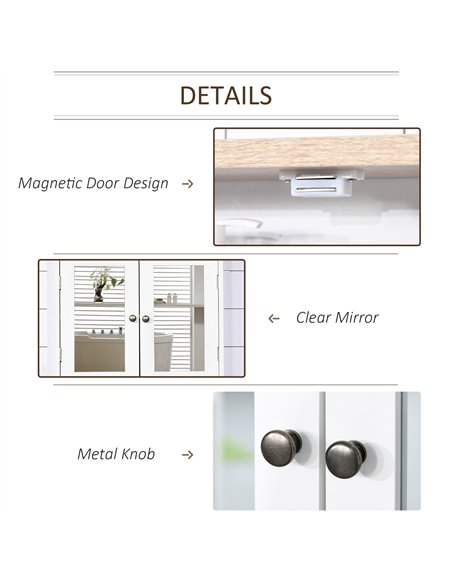 kleankin Bathroom Furniture Set, Mirror Cabinet Wall Mounted with Adjustable Shelf, Bathroom Sink Cabinet with Storage, White an - pic 121804 | FastDaddyshop