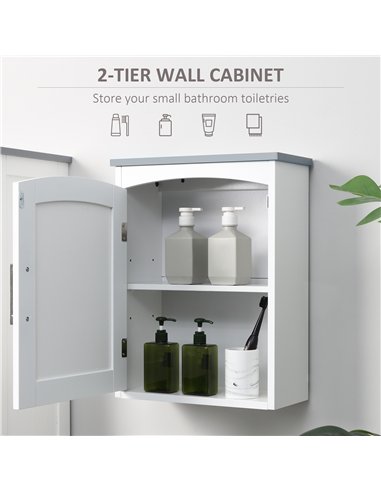 kleankin Bathroom Cabinet Wall Mounted, Modern Bathroom Wall Cabinet with Arched Door and Adjustable Shelf, Bathroom Storage Cab