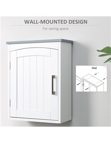 kleankin Bathroom Cabinet Wall Mounted, Modern Bathroom Wall Cabinet with Arched Door and Adjustable Shelf, Bathroom Storage Cab
