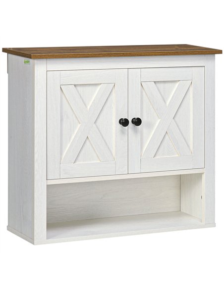 kleankin On-Wall Farmhouse Bathroom Storage Cabinet - White - pic 121818 | FastDaddyshop