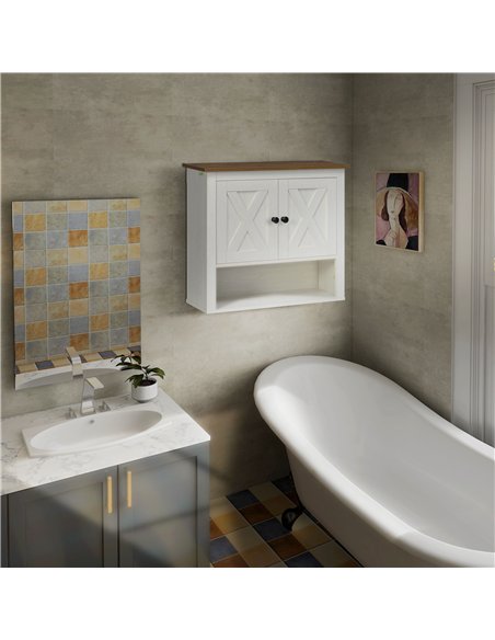 kleankin On-Wall Farmhouse Bathroom Storage Cabinet - White - pic 121819 | FastDaddyshop